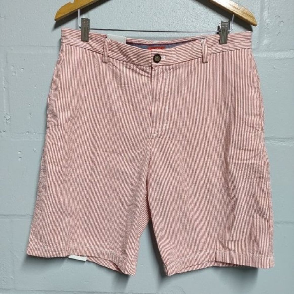 Men's red/white seersucker striped IZOD shorts size 34